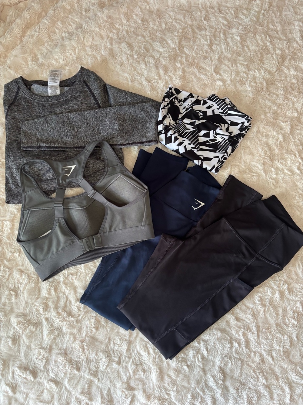 Gymshark Gray Sports Bra with Navy and Black Leggings Set